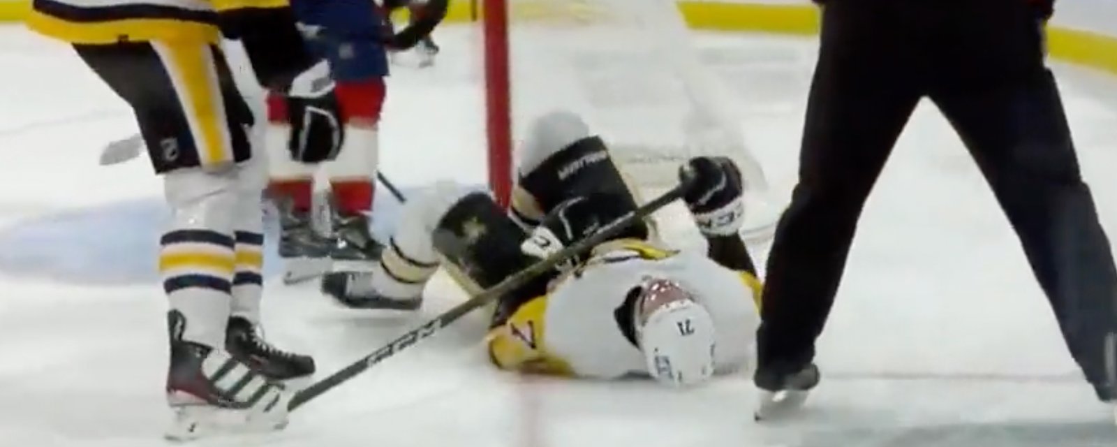 Sidney Crosby injures Evgeni Malkin with slap shot! 