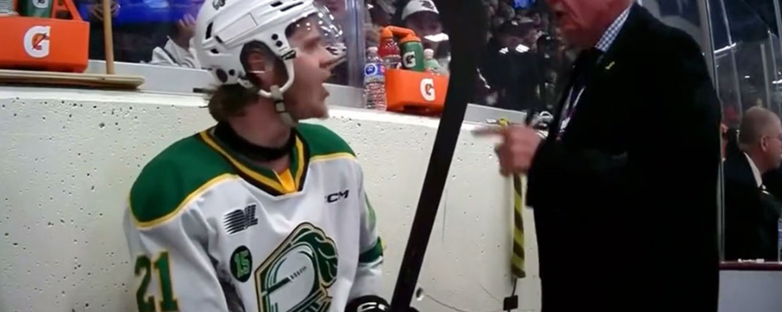 Knights forward and penalty box official get into heated exchange then make up just minutes later