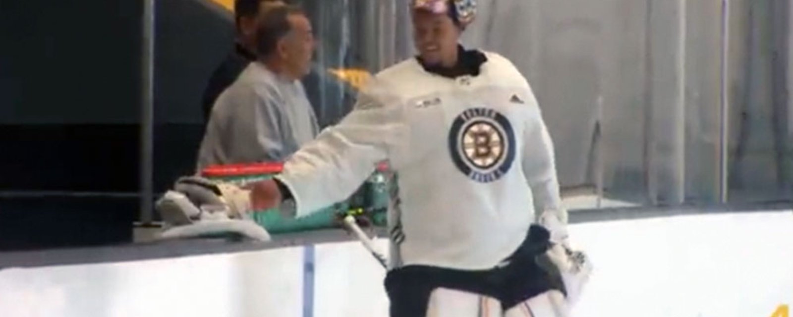 Tuukka Rask hits the ice for the first time since hip surgery