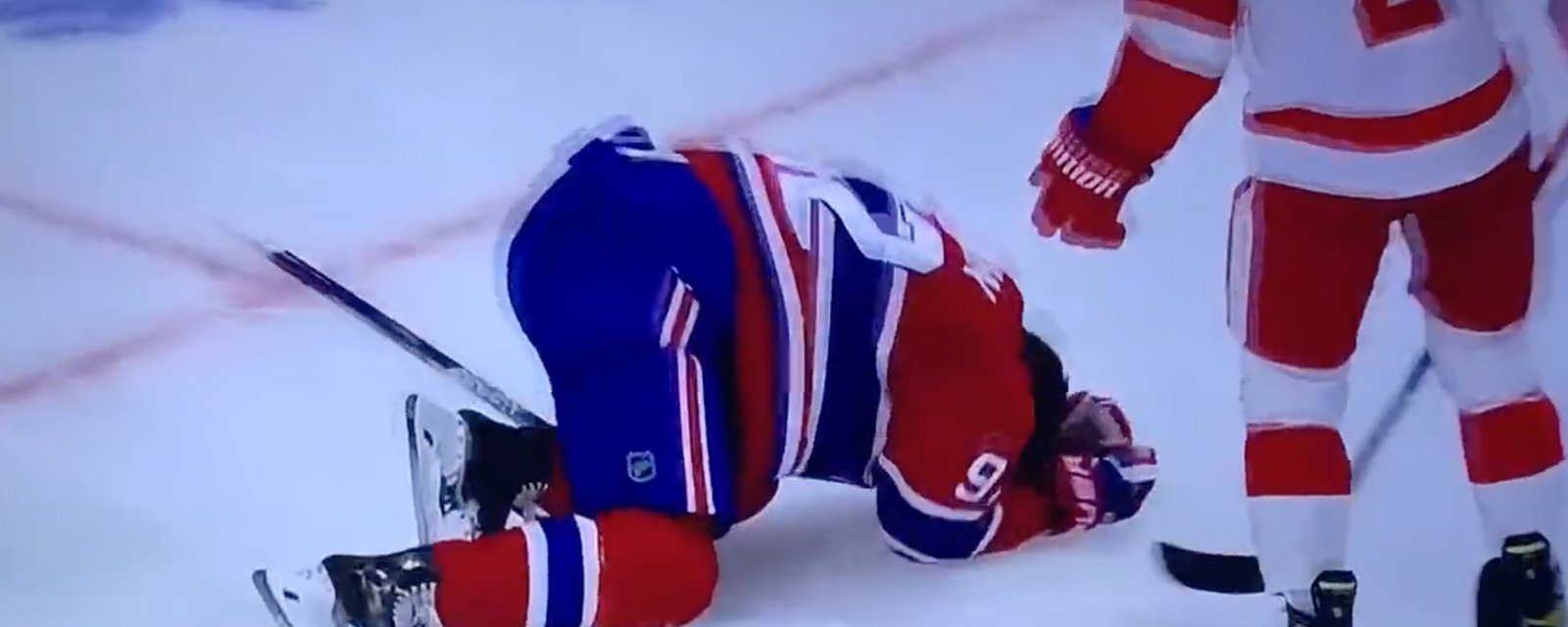 Jonathan Drouin takes one-timer to the head, rushes out of the ice