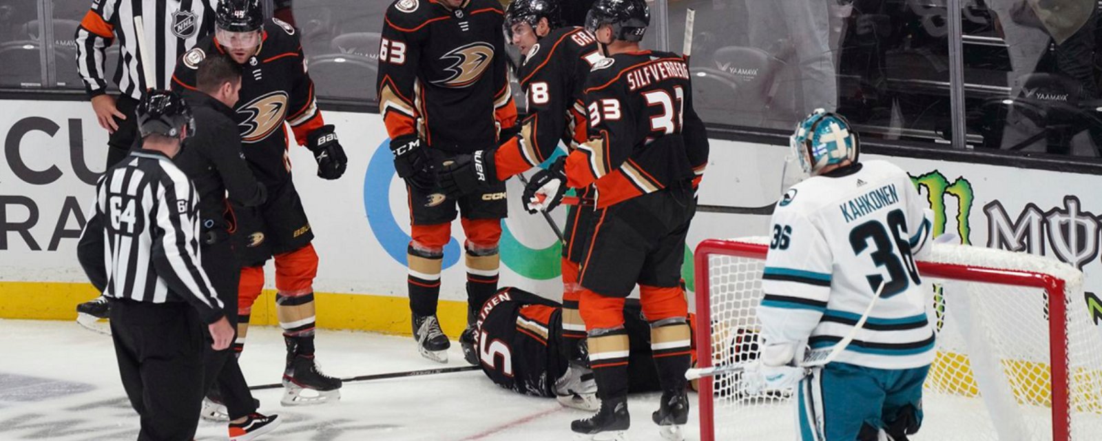 Vaakanainen carted off on a stretcher and taken to hospital on Friday night.