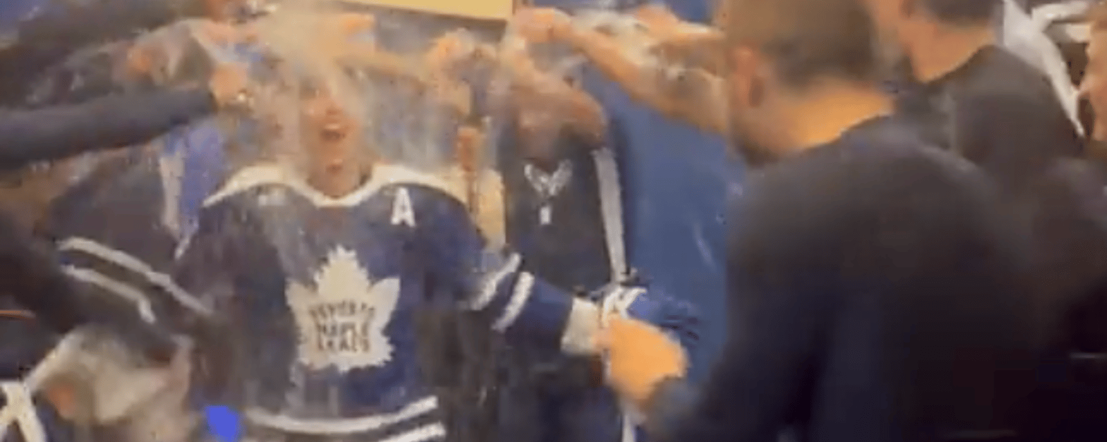 Leafs spray down Mitch Marner in locker room