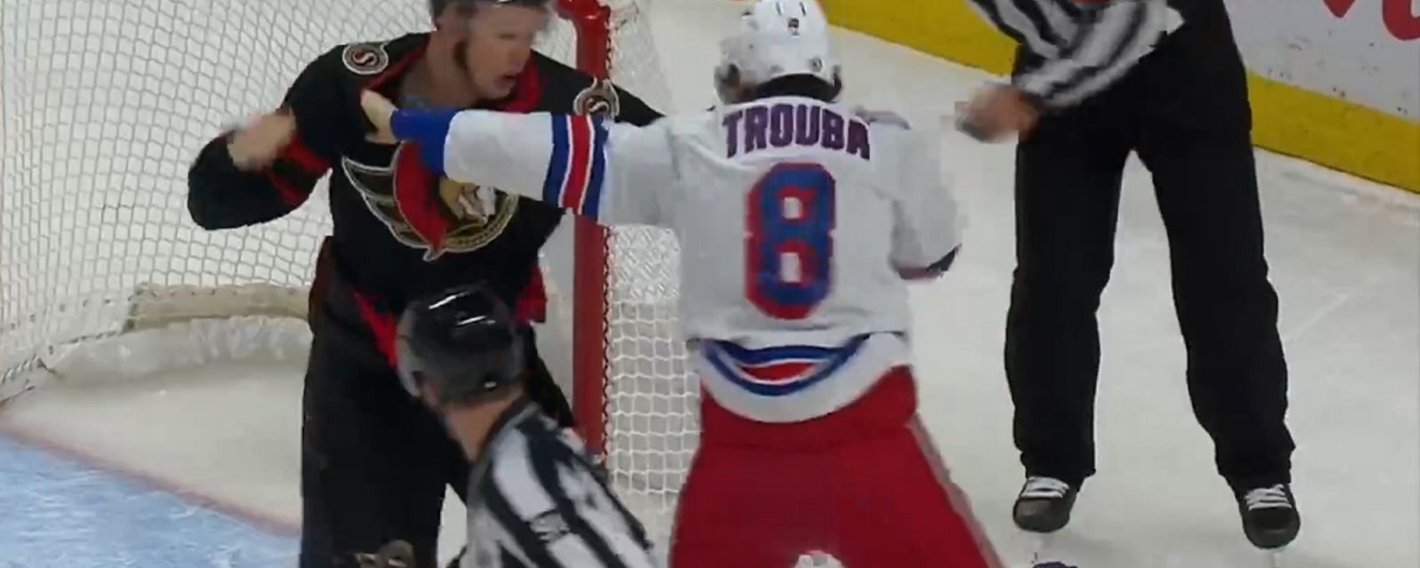 Brady Tkachuk and Jacob Trouba go toe to toe.
