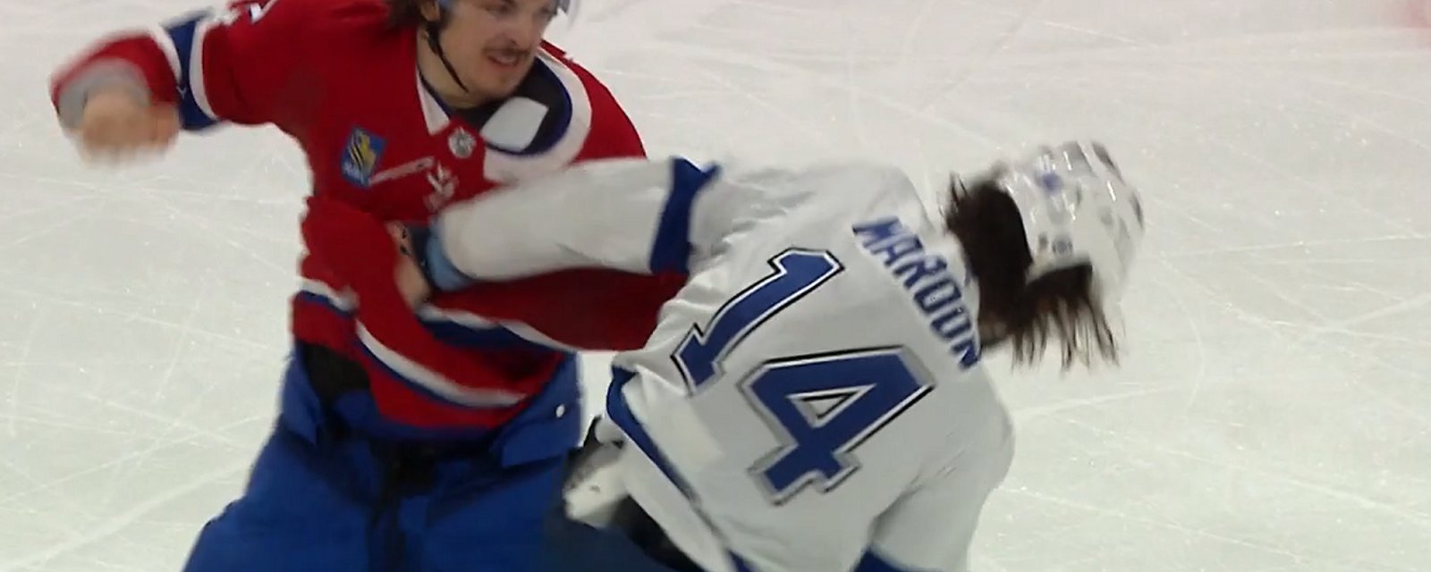 Arber Xhekaj lays the smackdown on Pat Maroon.