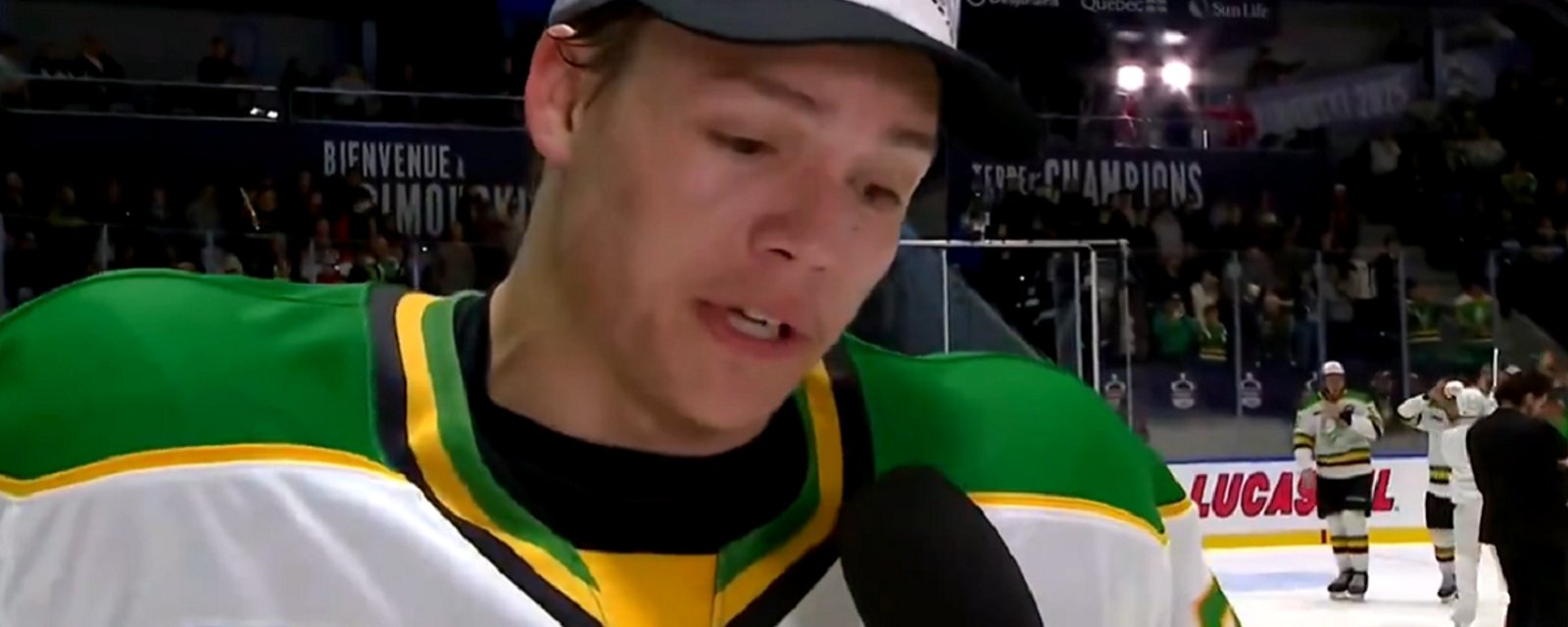 Easton Cowan sends message to Mitch Marner after tying his record.