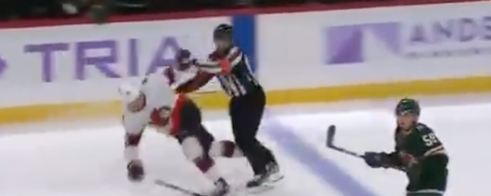 Referee shoves Tim Stützle over causing him to be offside on the play