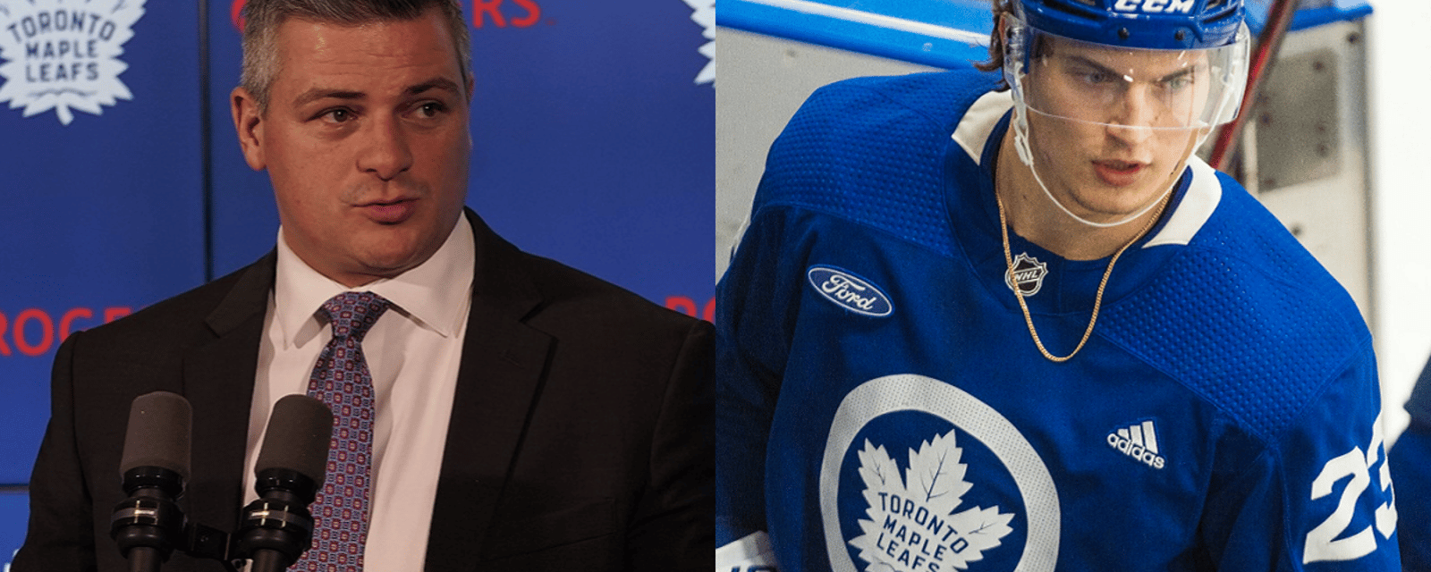 Sheldon Keefe appears to give Matthew Knies some bad news on Sunday.