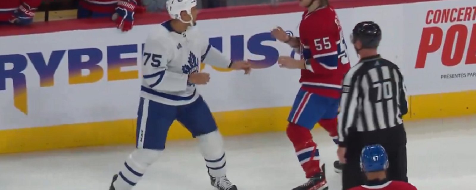 Ryan Reaves pummels Michael Pezzetta and taunts the Habs.