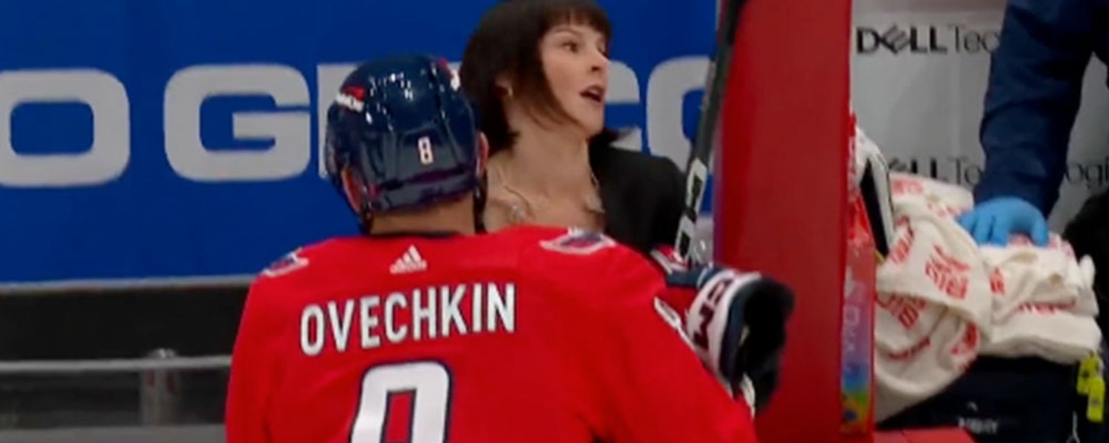 Alex Ovechkin literally picks up Leah Hextall and carries her over the bench