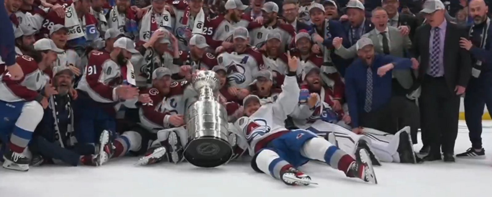 Nicolas Aube-Kubel dents the Stanley Cup.