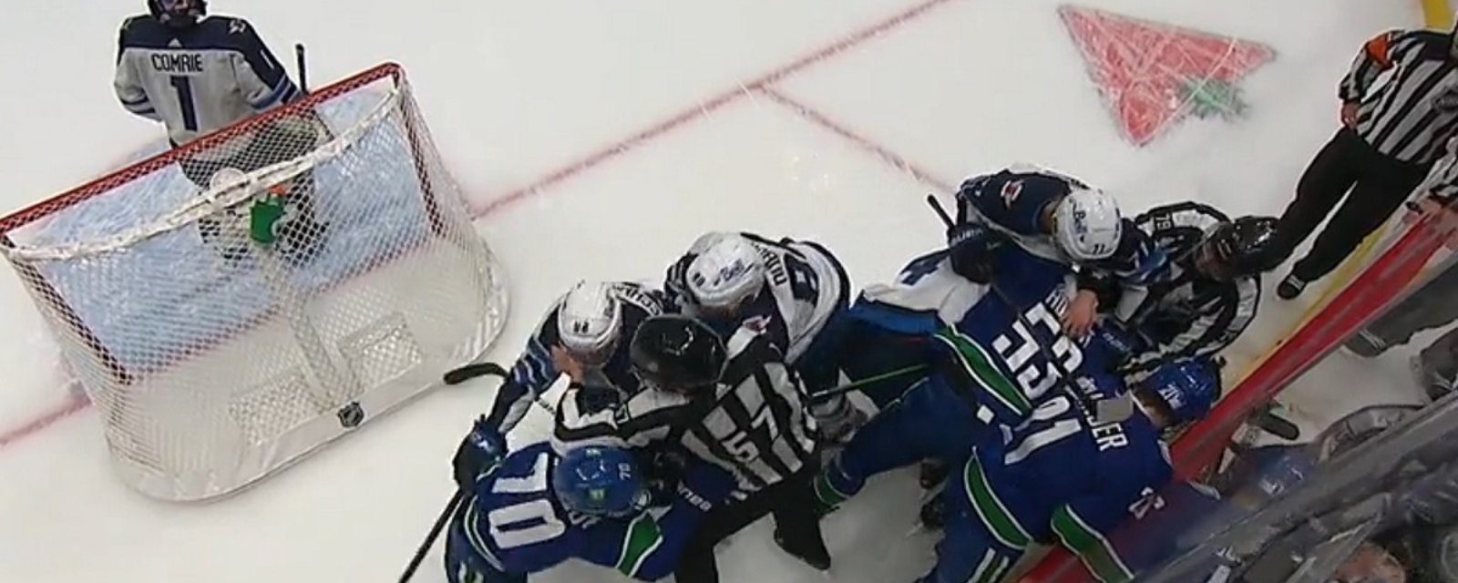 Pierre-Luc Dubois snaps on Tanner Pearson.