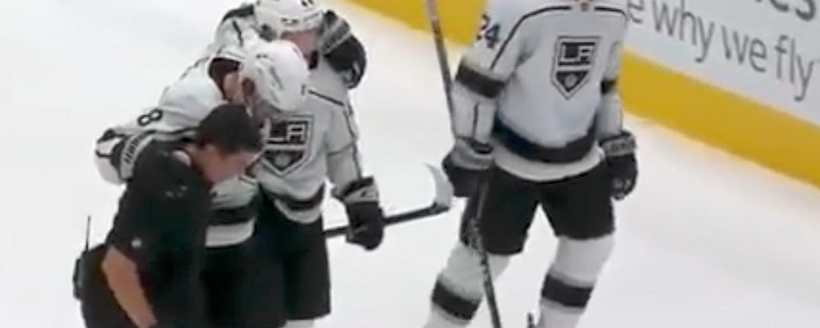 Drew Doughty helped off the ice after taking DIRTY knee on knee hit! 