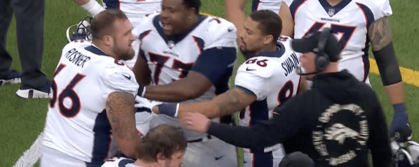 Denver Broncos players fight one another! 