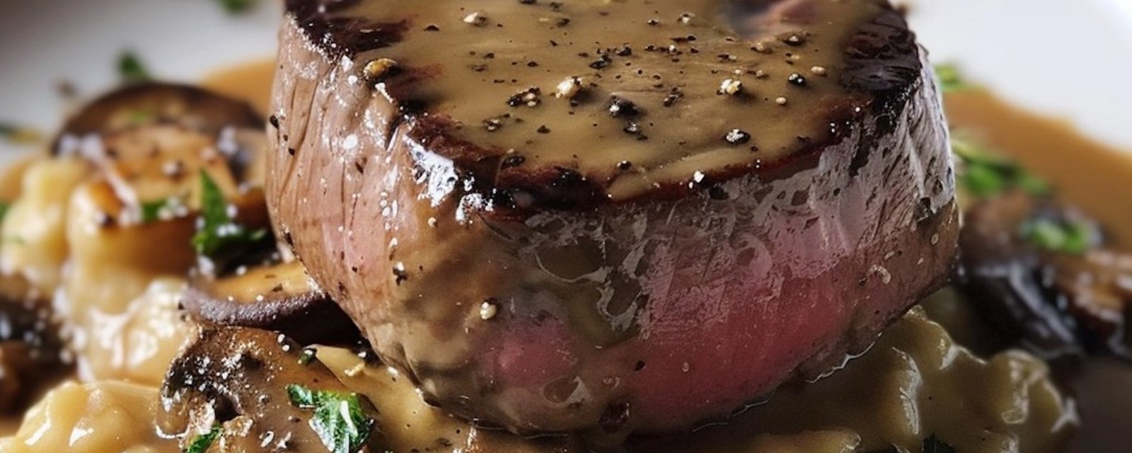 Décadent filet de bœuf à la crème aux échalotes, champignons et vin rouge