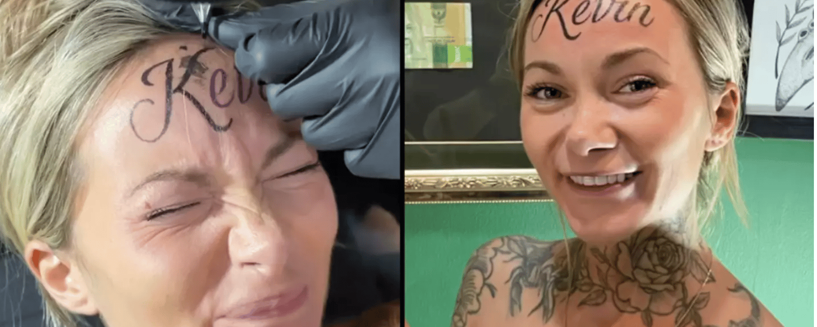 Une influenceuse se fait tatouer le prénom de son amoureux Kevin sur le front.