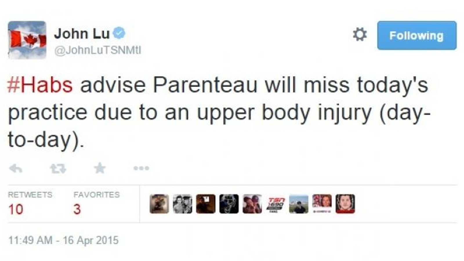 Blessure chez le Canadien!
