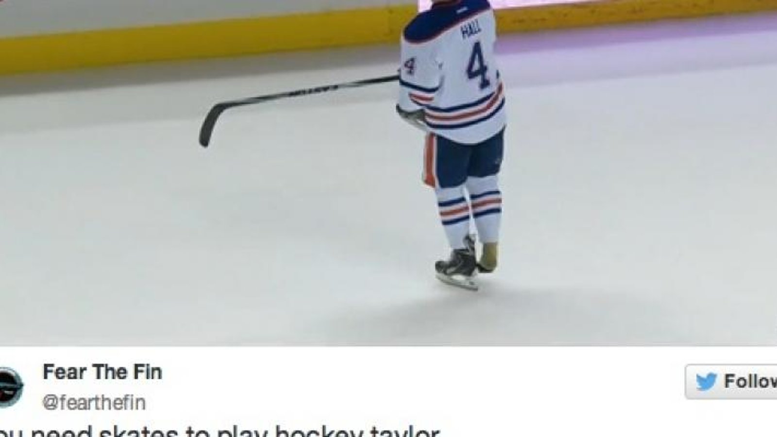 PHOTOS: Taylor Hall skates to the bench wearing only 1 skate.