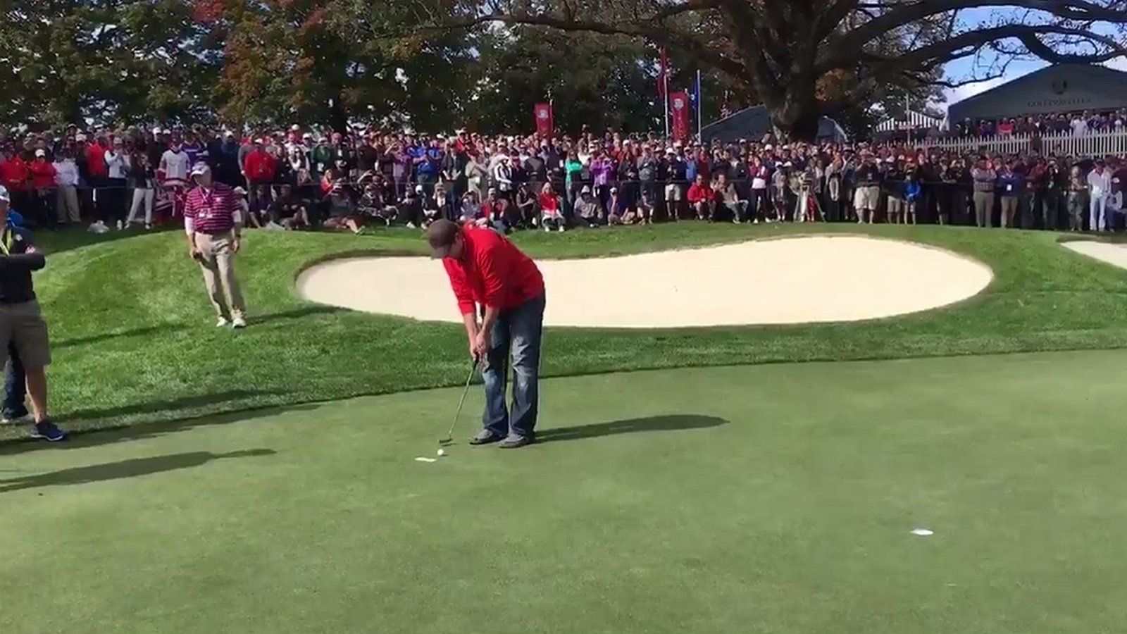 Fan taunts players at the Ryder Cup, gets challenged to a bet, and does the incredible!