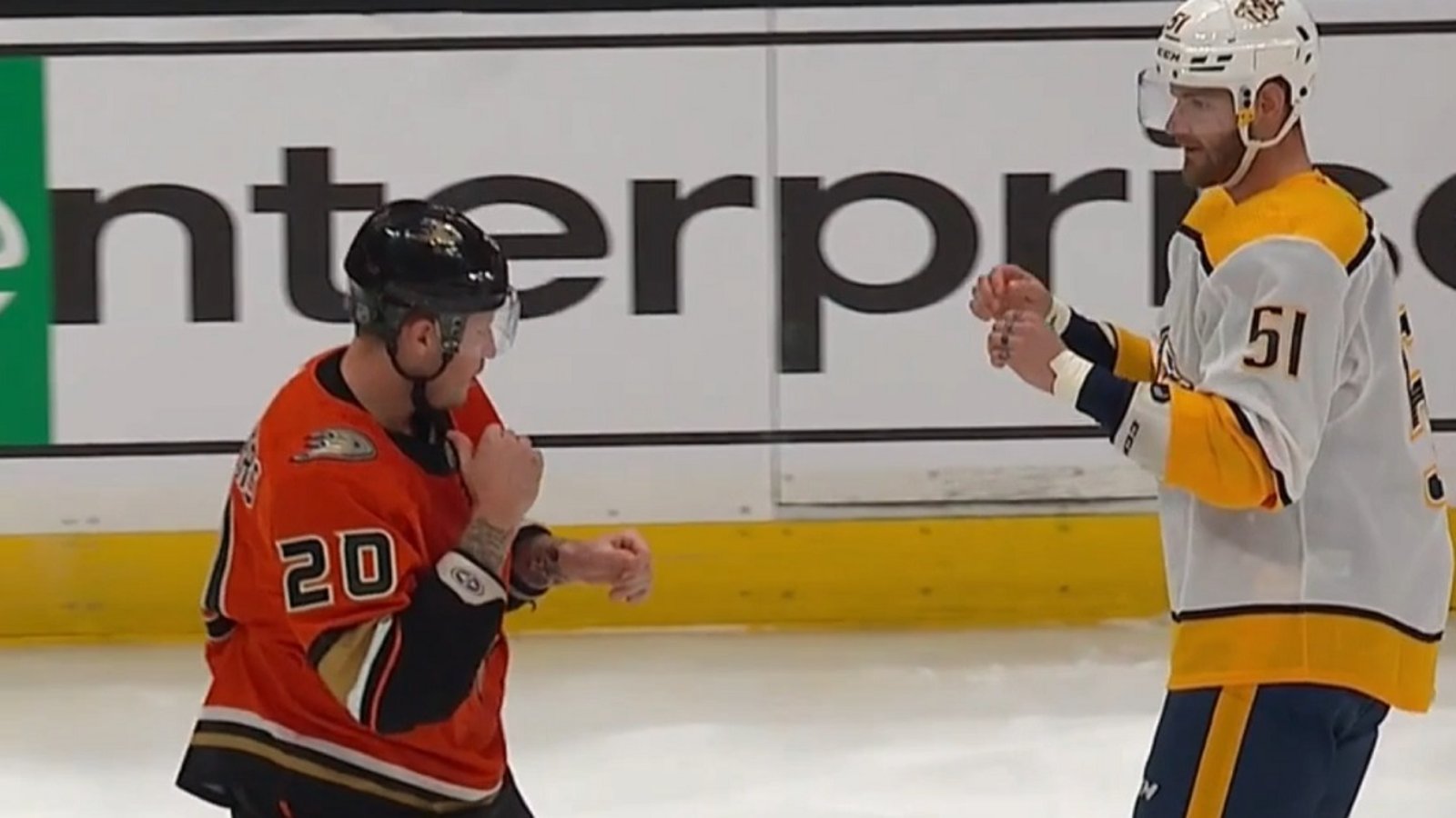 Austin Watson and Nicolas Deslauriers drop the gloves on the opening faceoff.