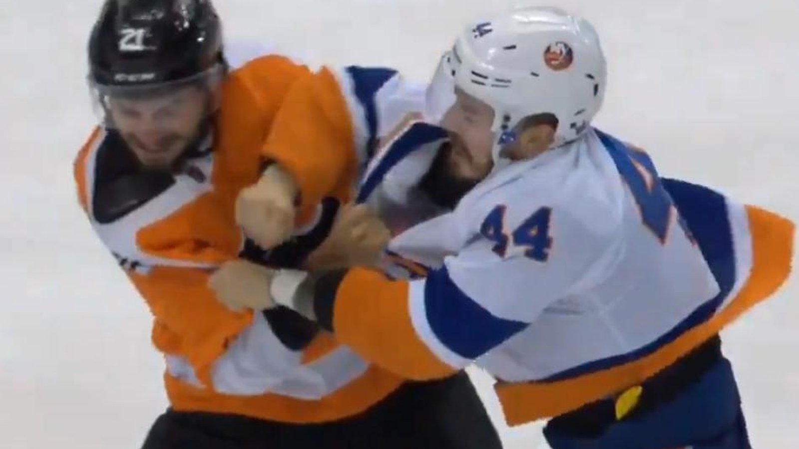 Jean-Gabriel Pageau and Scott Laughton drop the gloves in Game 7.