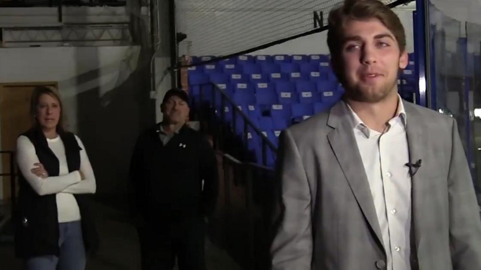 Jake Boltmann gets a surprise from his family after being drafted to the NHL.
