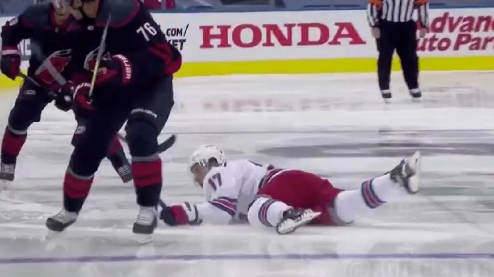 Jesper Fast knocked out of the game by his former teammate.
