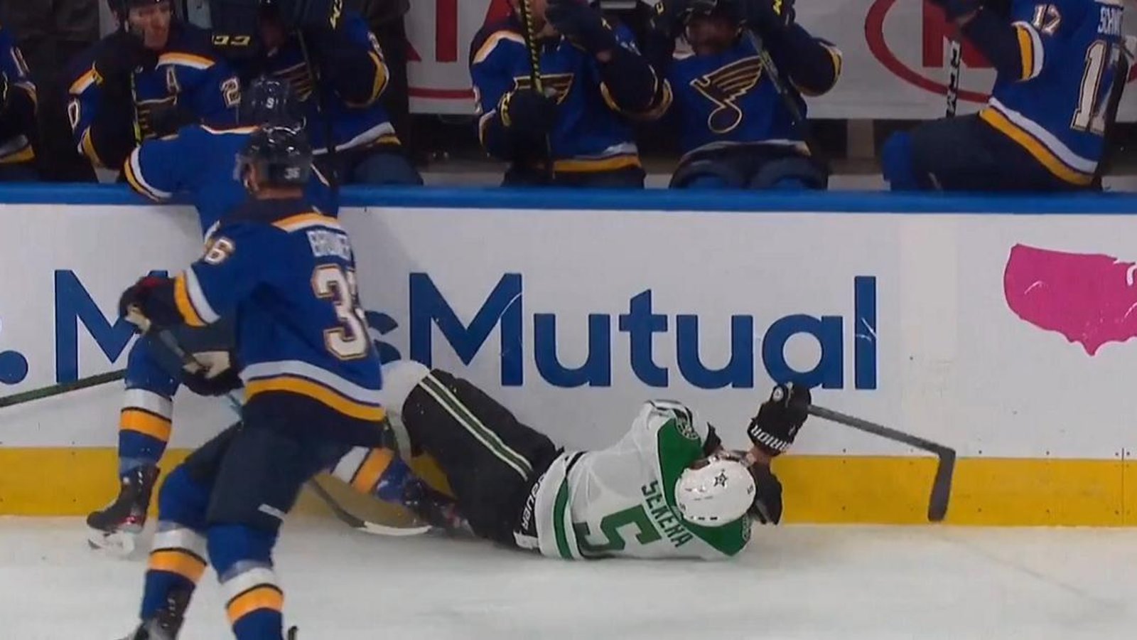 Samuel Blais drills Sekera from behind but injures himself.