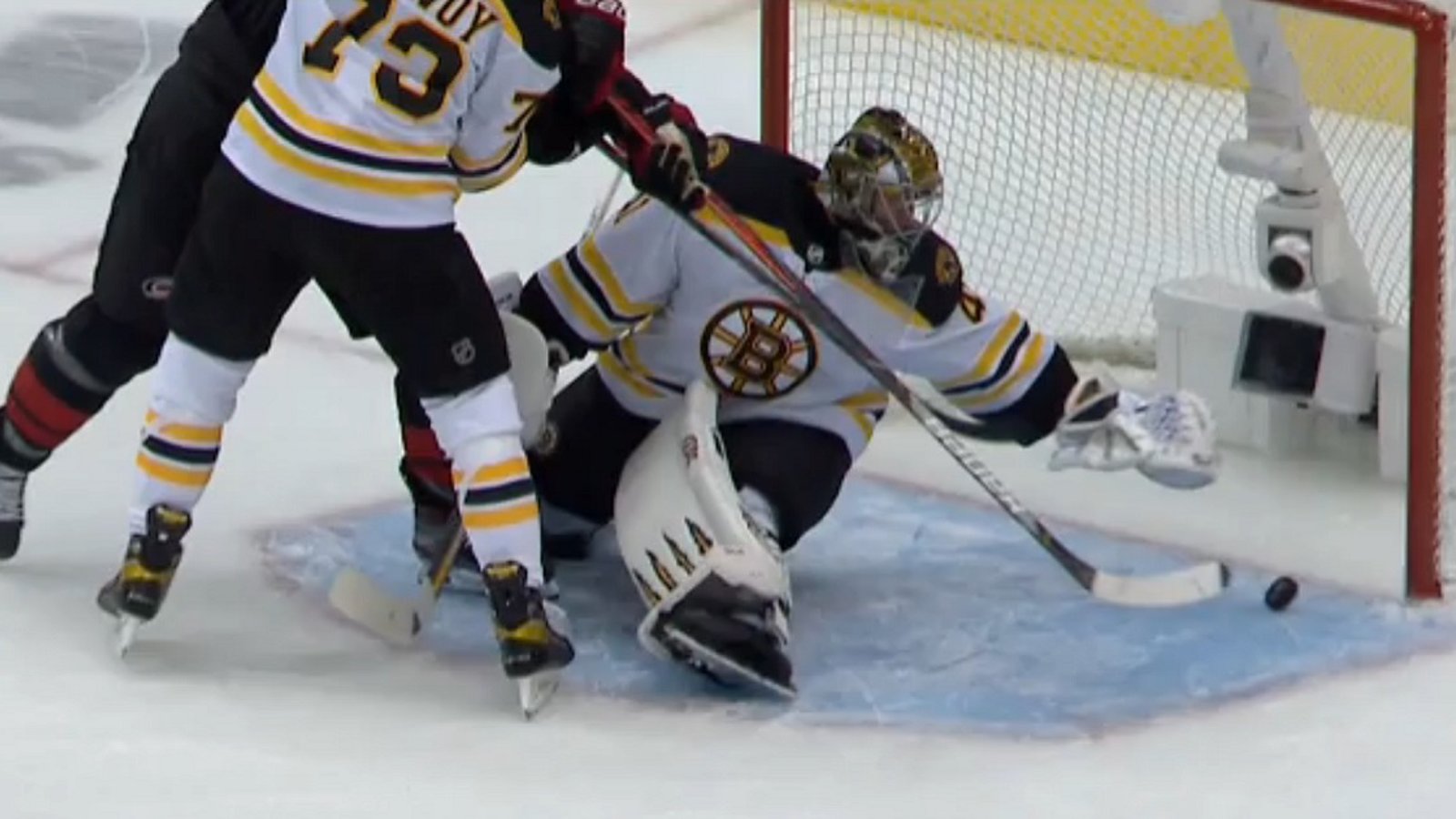 Controversial goal call in Game 3 between the Bruins and Canes.