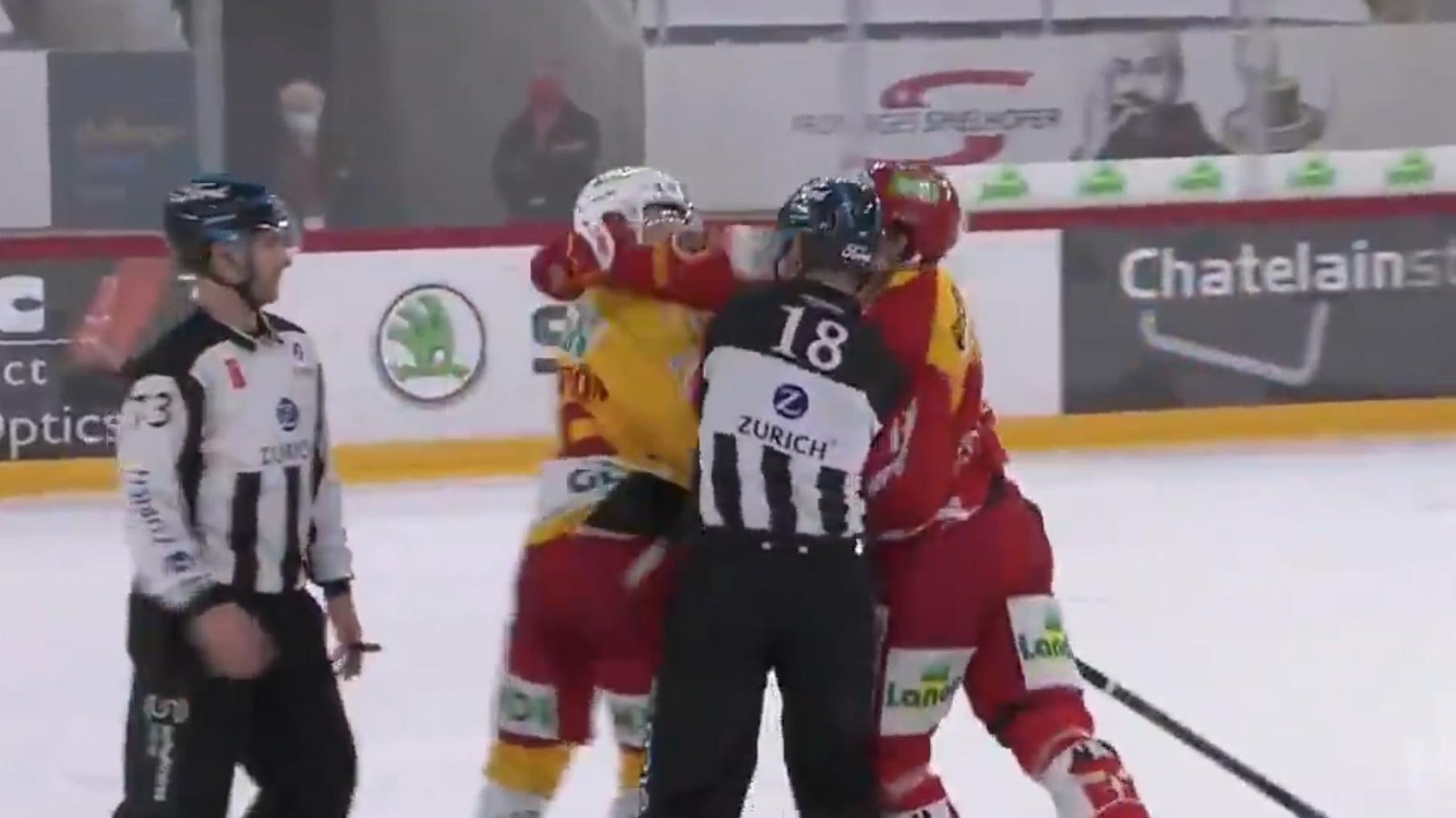 Damien Brunner sucker punches Erik Brannstrom.