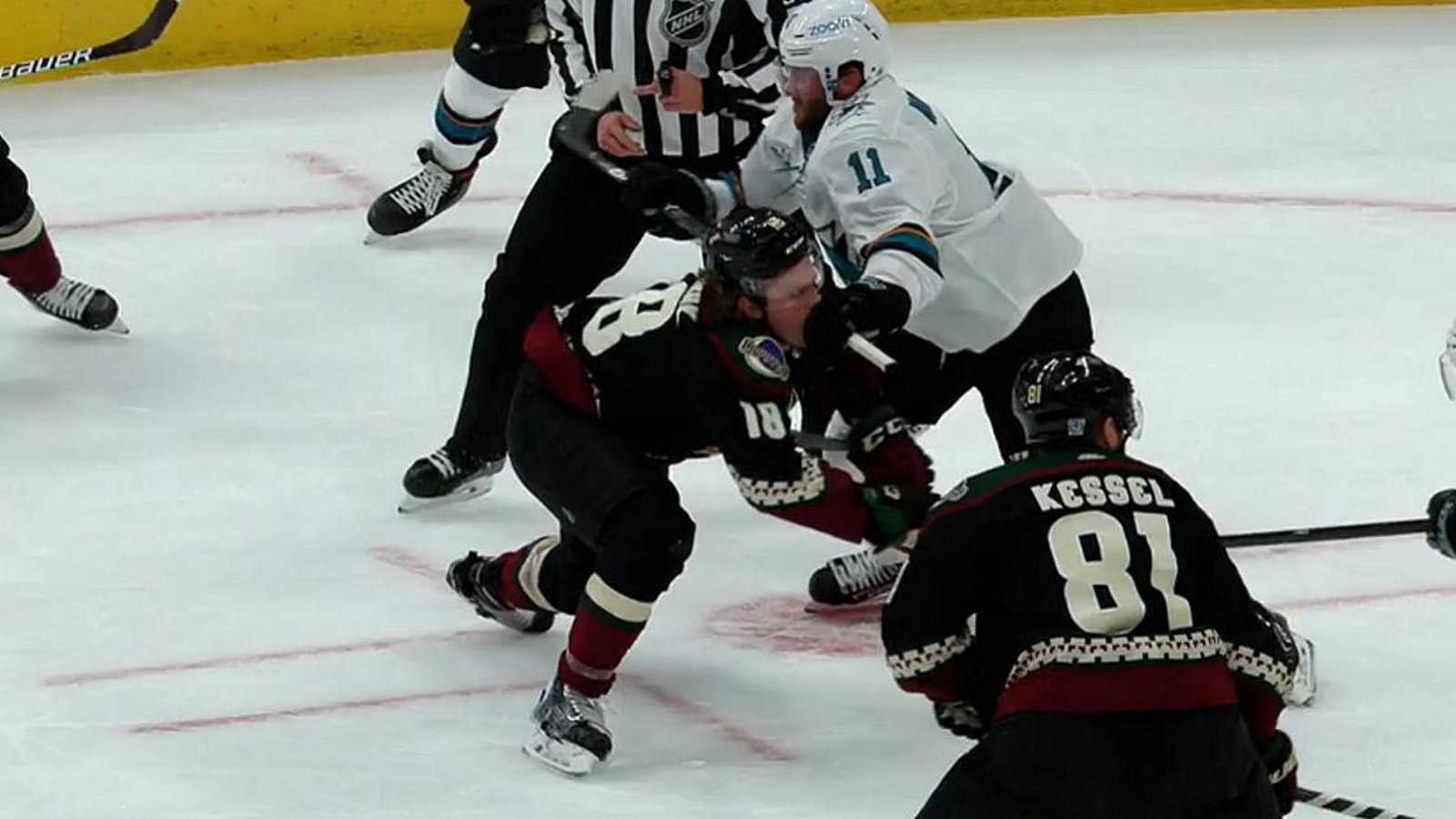 Stefan Noesen crosschecks Christian Dvorak right in the face.