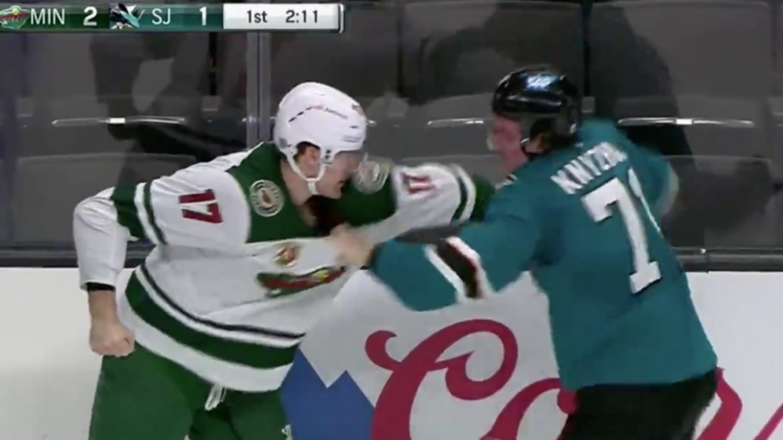 Foligno calls for the officials after he turns rookie Knyzhov into a bloody mess