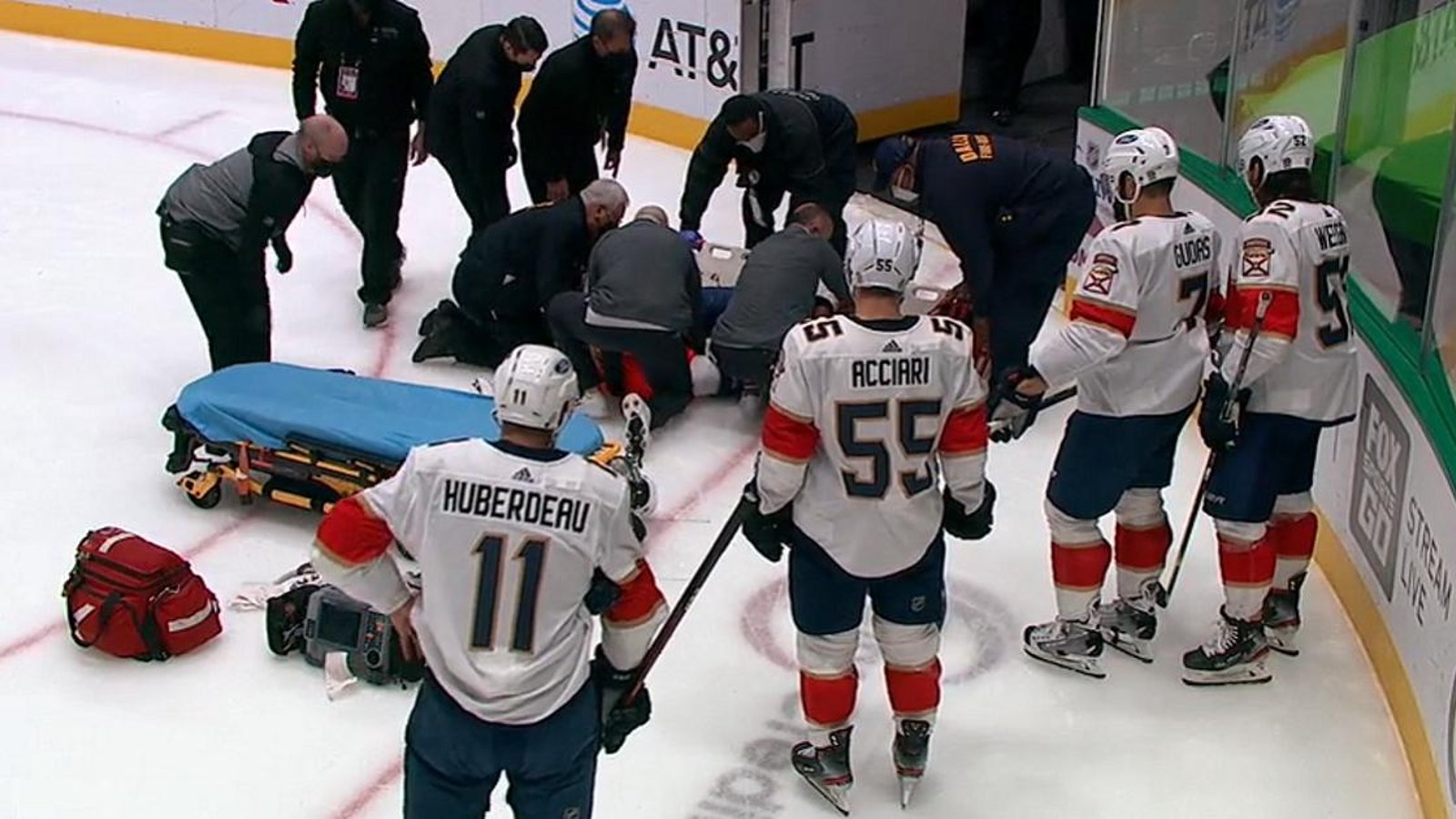 Aaron Ekblad carried out on a stretcher after suffering a horrific looking injury.