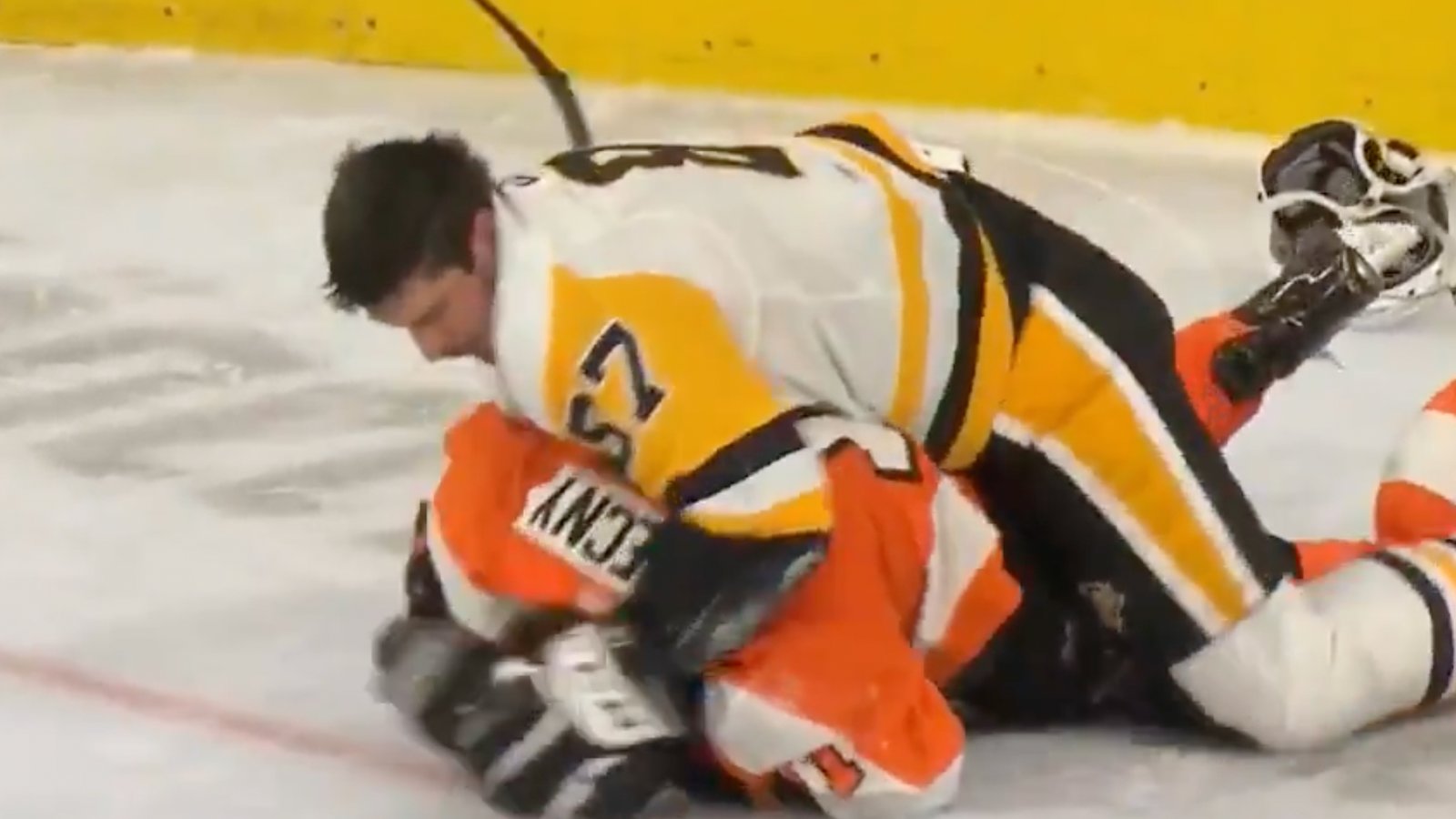 Crosby gets compared to Wilson after wrestling Konecny to the ice 
