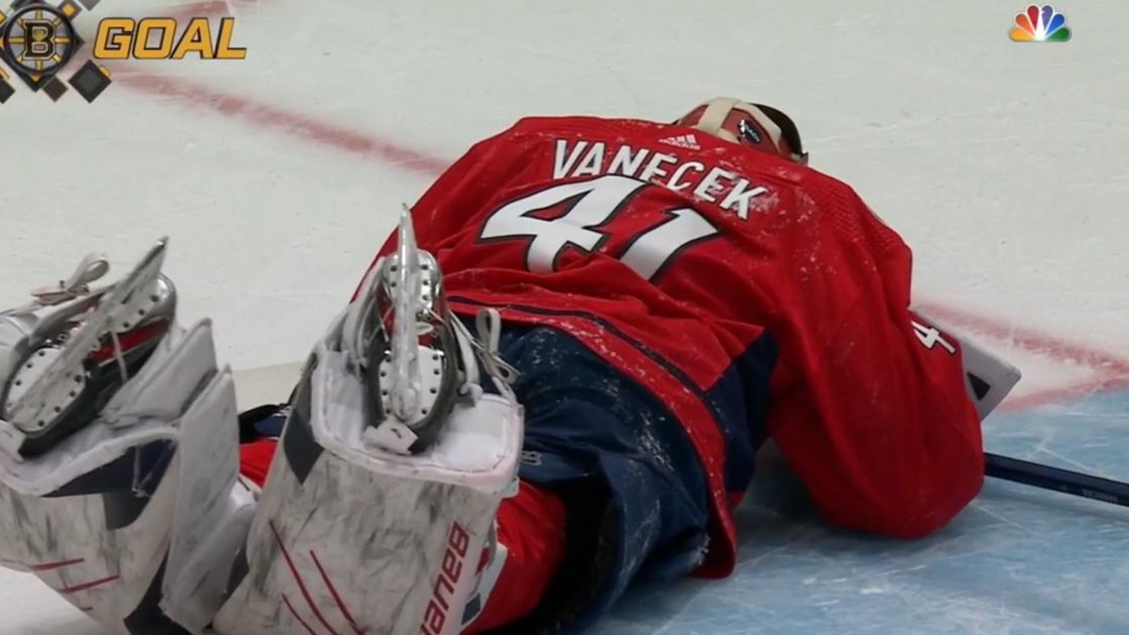 Capitals rookie goaltender Vitek Vanecek injured in the first period of Game 1.