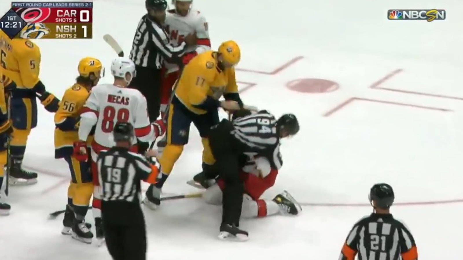 Ben Harpur shoves an official in Game 4.