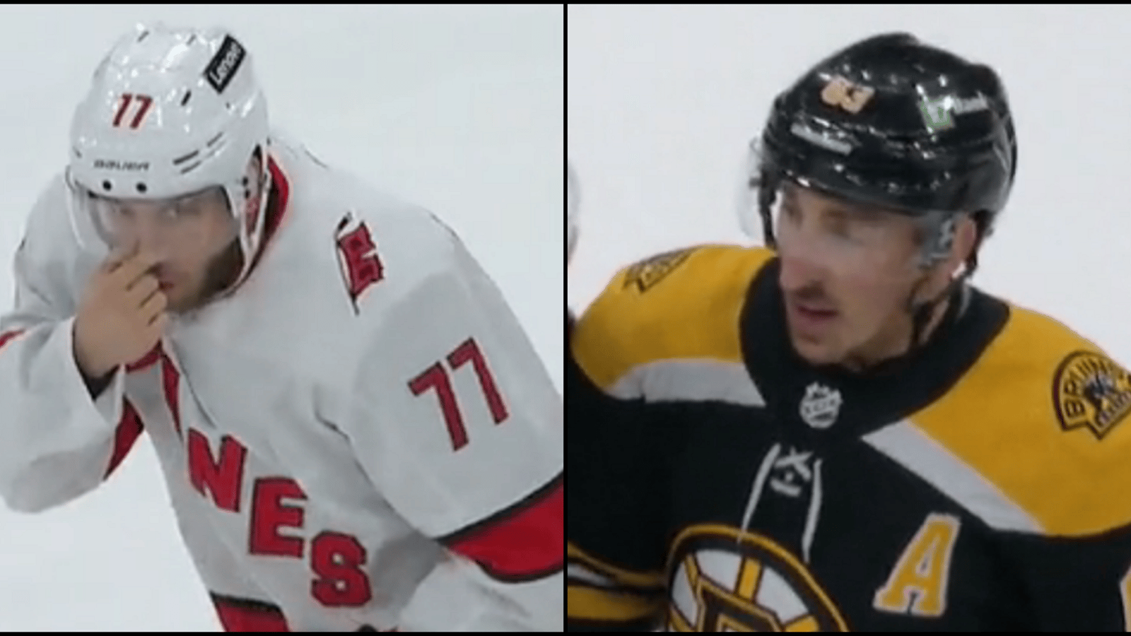 Tony DeAngelo and Brad Marchand trade insults in Game 4.