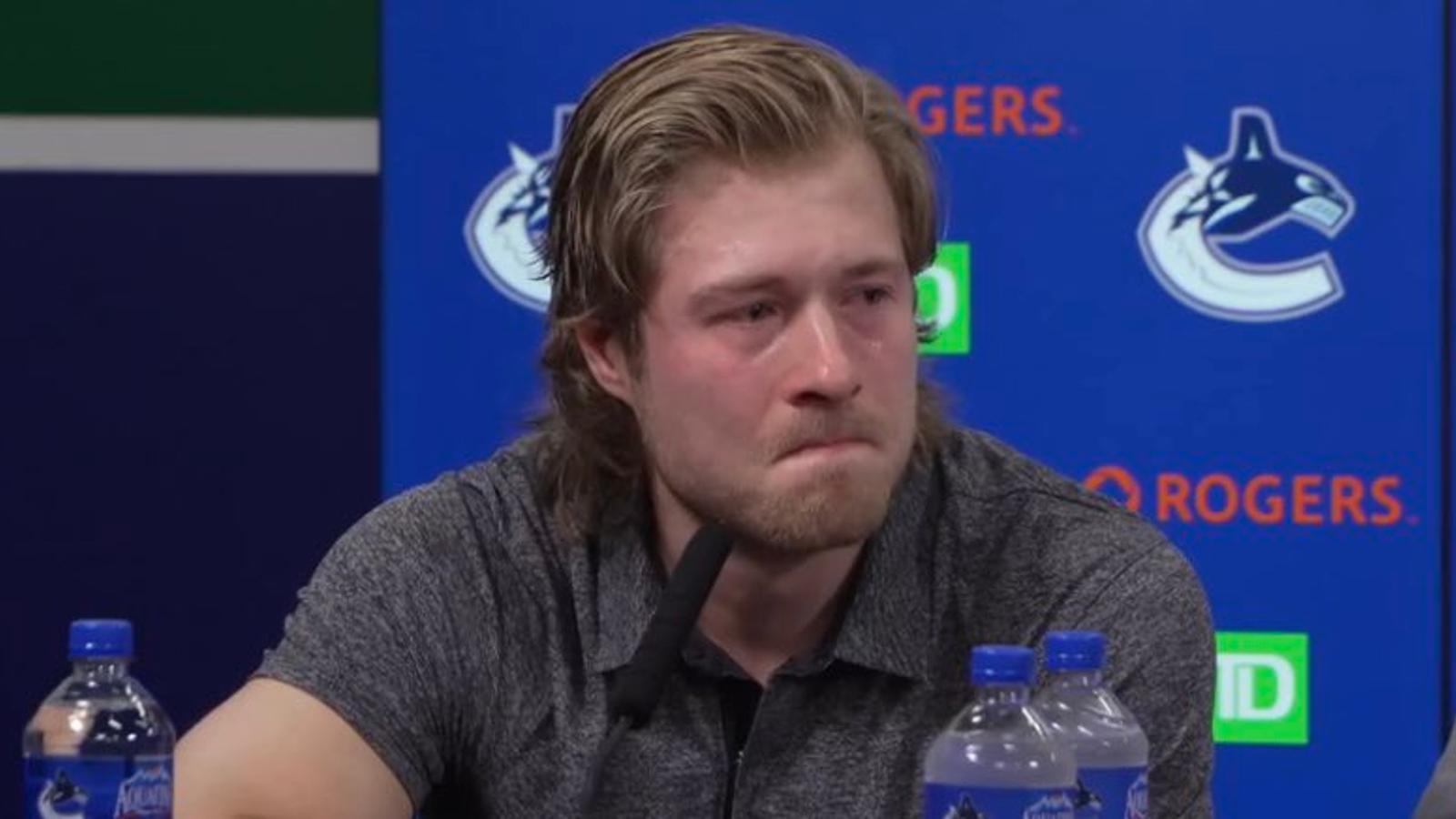 Brock Boeser bursts into tears and leaves press conference