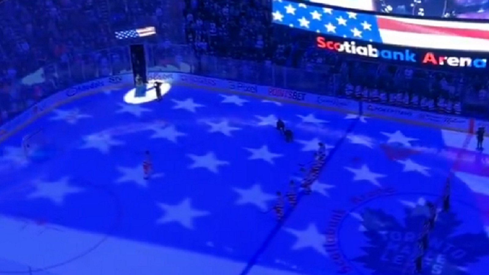 Loud boos in Toronto for the American national anthem.