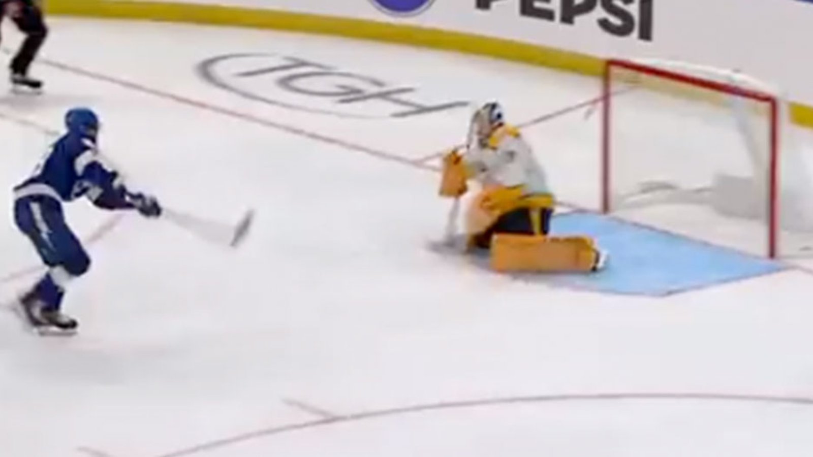 Hagel absolutely snipes one past Saros after being hauled down by Schenn