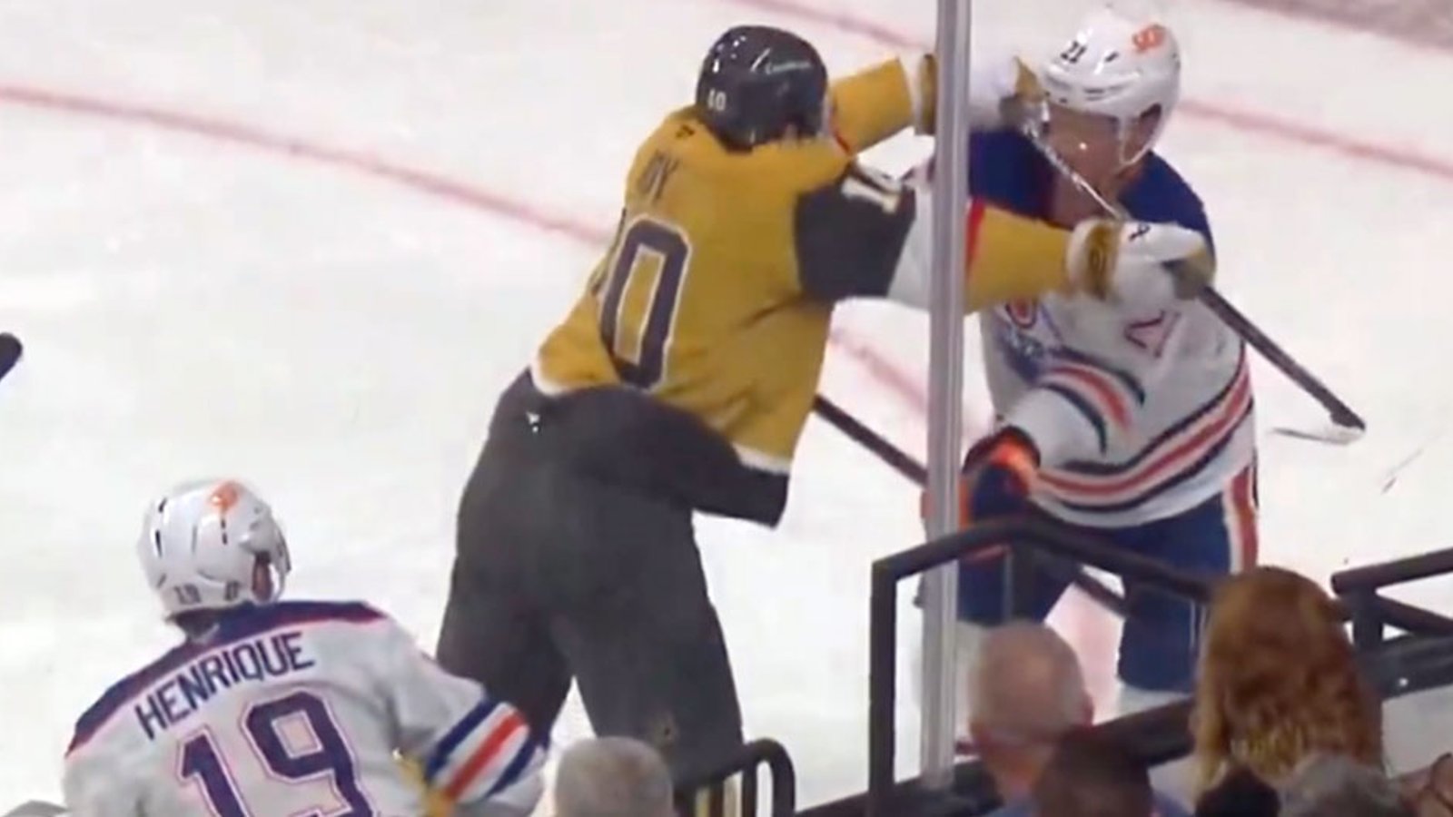 Nicolas Roy takes off Trent Frederic's head, earns a 5 min Major in OT