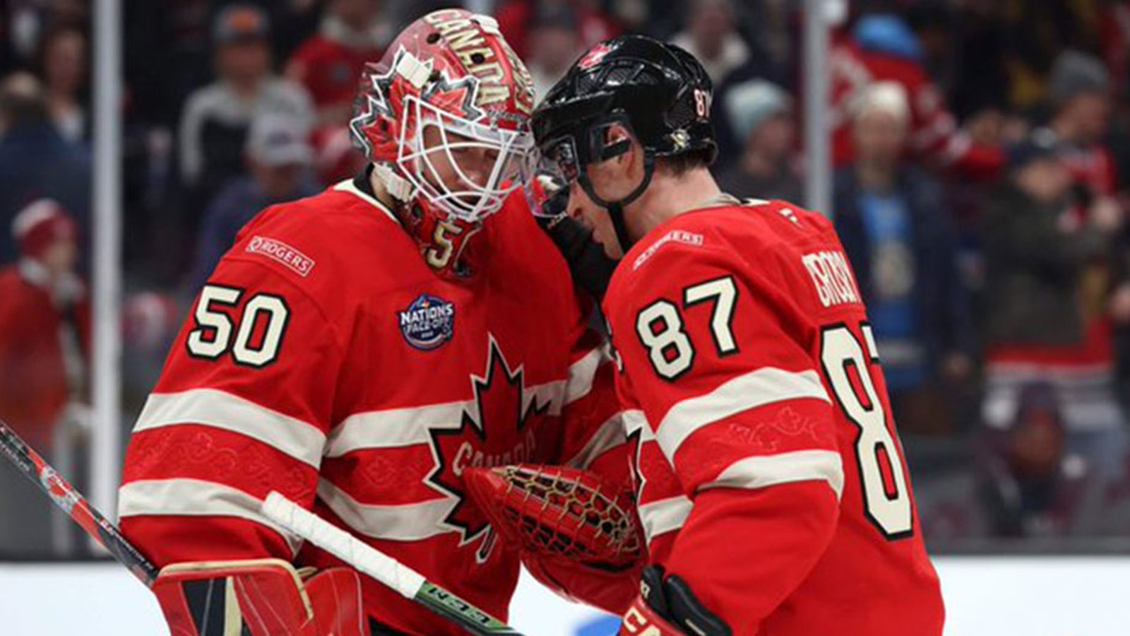 Team Canada heaps praise on captain Sidney Crosby for securing win with huge hit