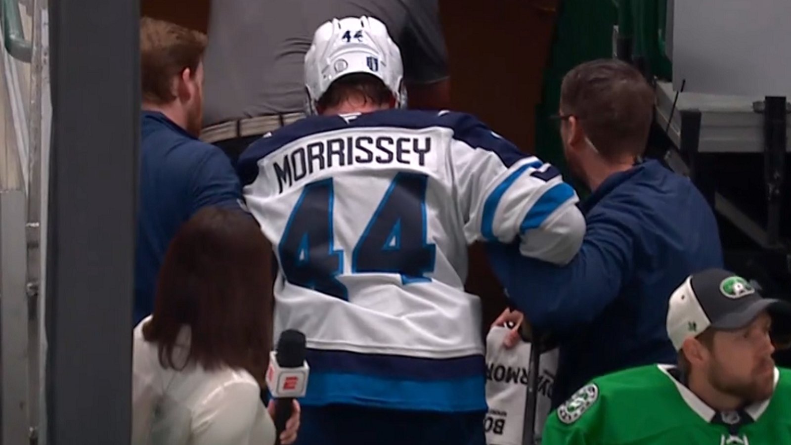 Josh Morrissey injured in collision with Mikko Rantanen.