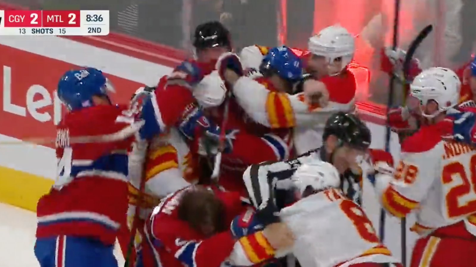 Full-on line brawl erupts after Gallagher’s goal