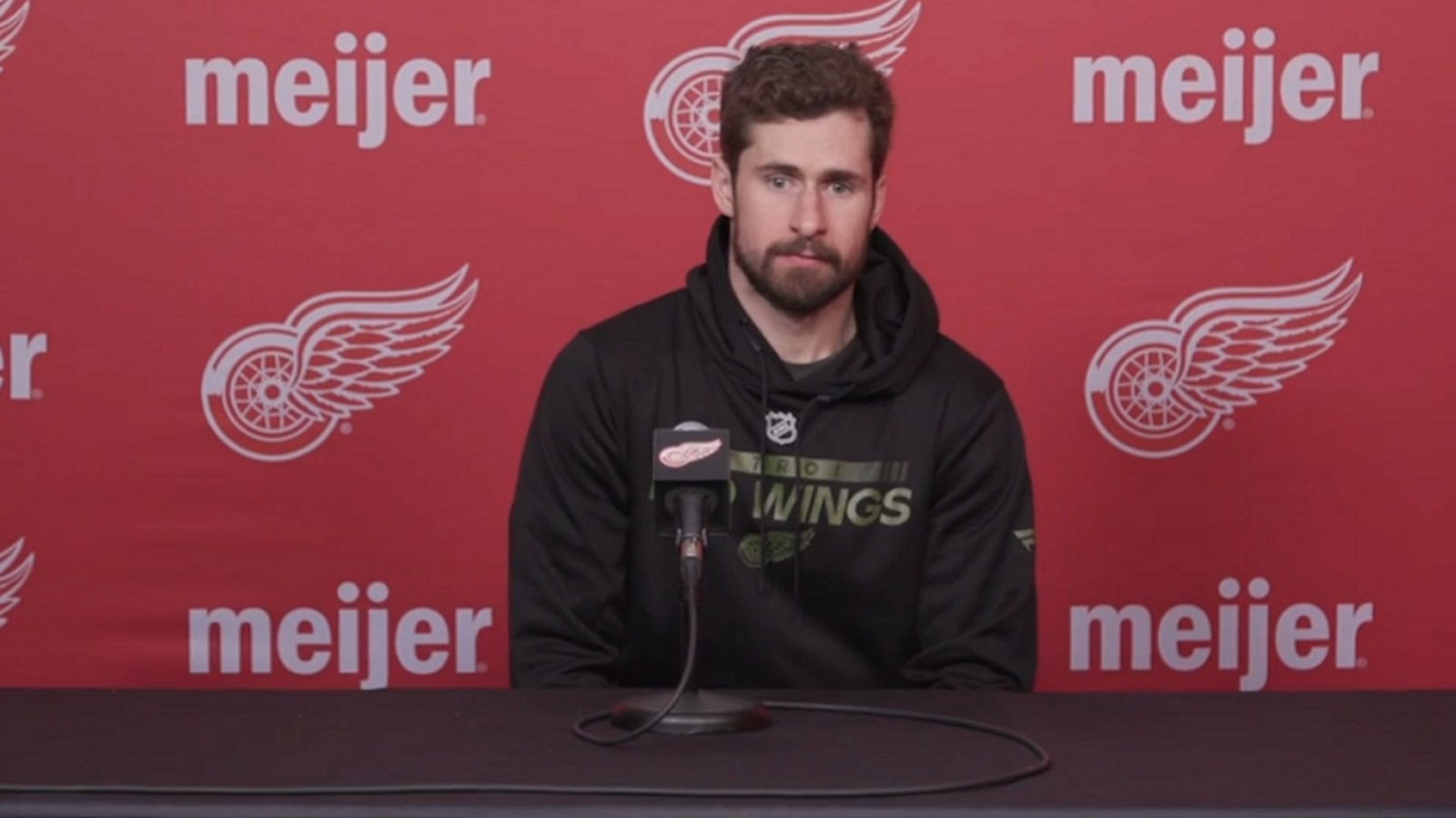 Dylan Larkin throws Steve Yzerman under the bus on Monday.