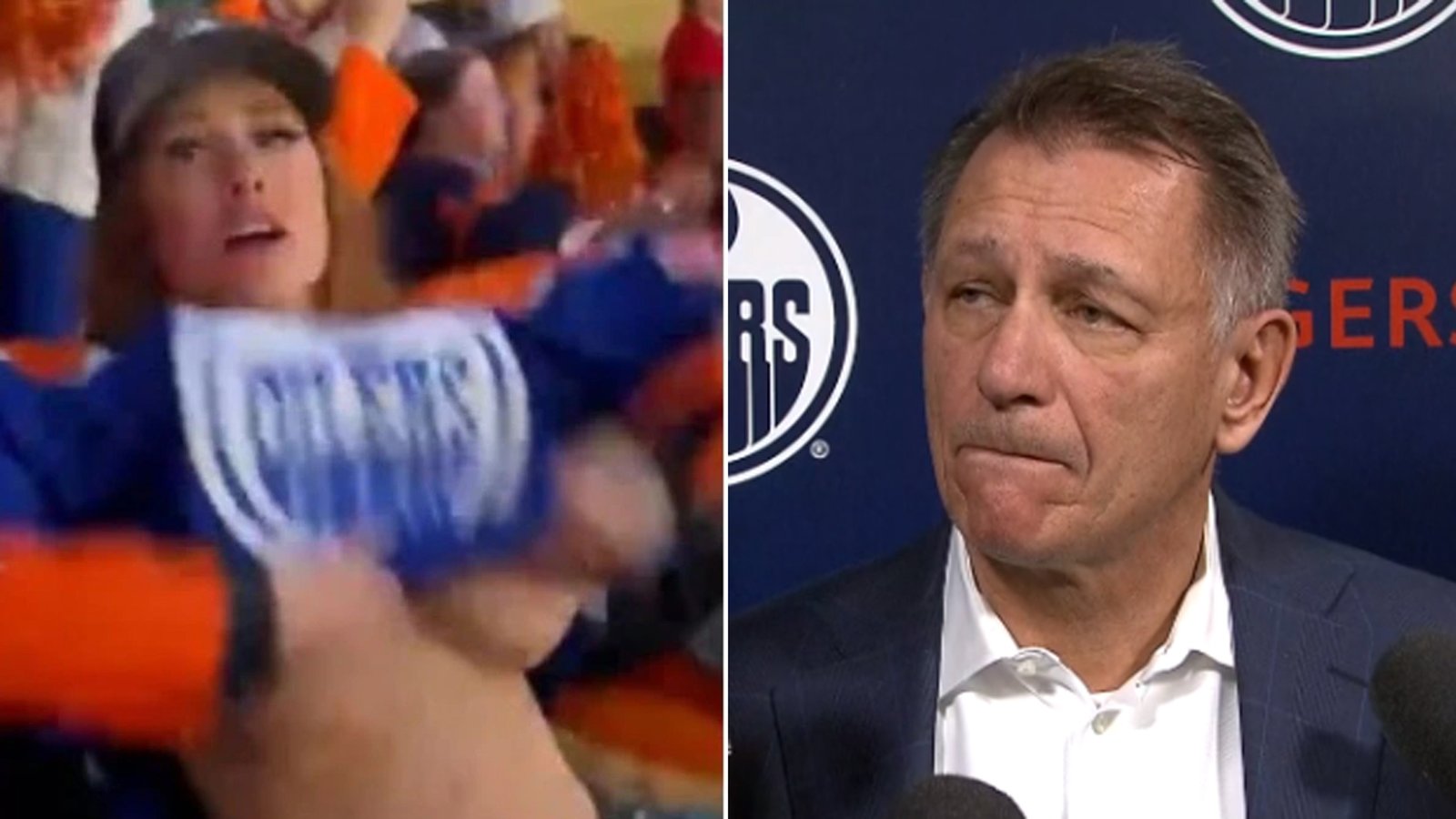 Oilers GM Ken Holland reacts to fan who flashed the crowd in Edmonton!