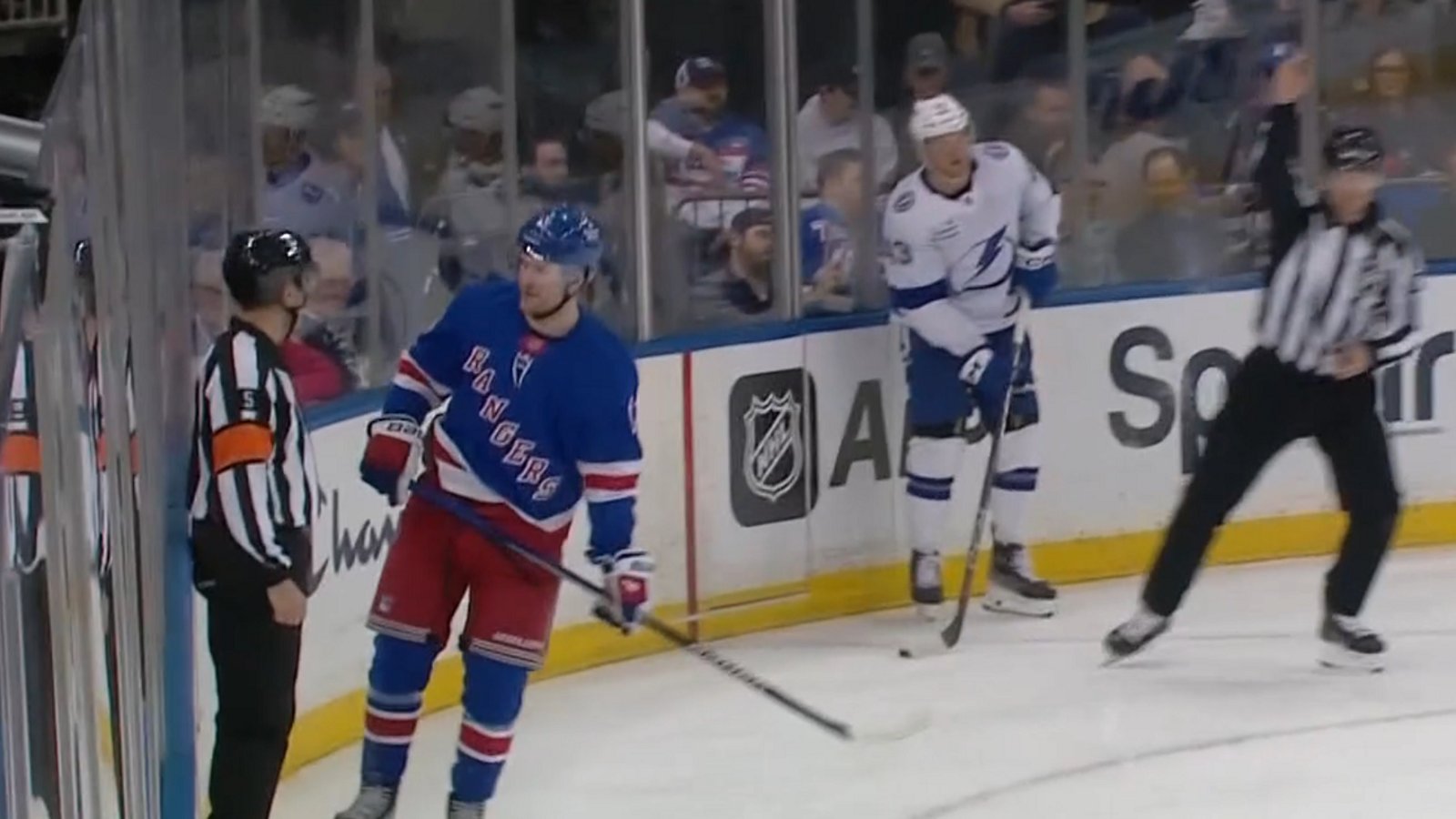 Alexis Lafreniere gets tossed in the very first period!