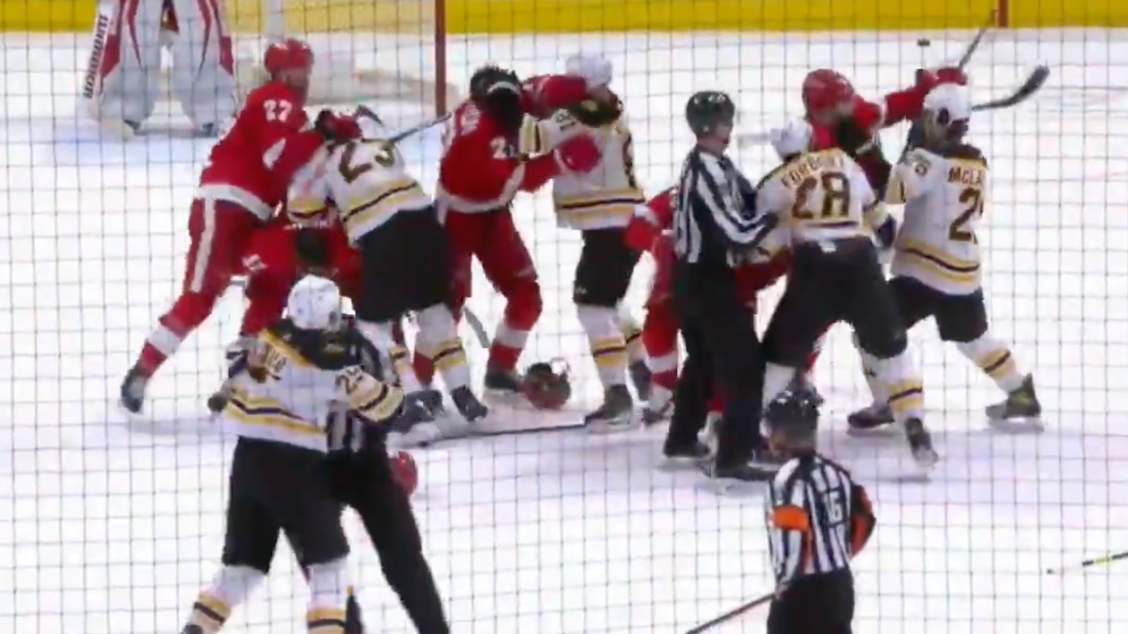 Heated conclusion to Bruins-Red Wings game as huge brawl breaks out!