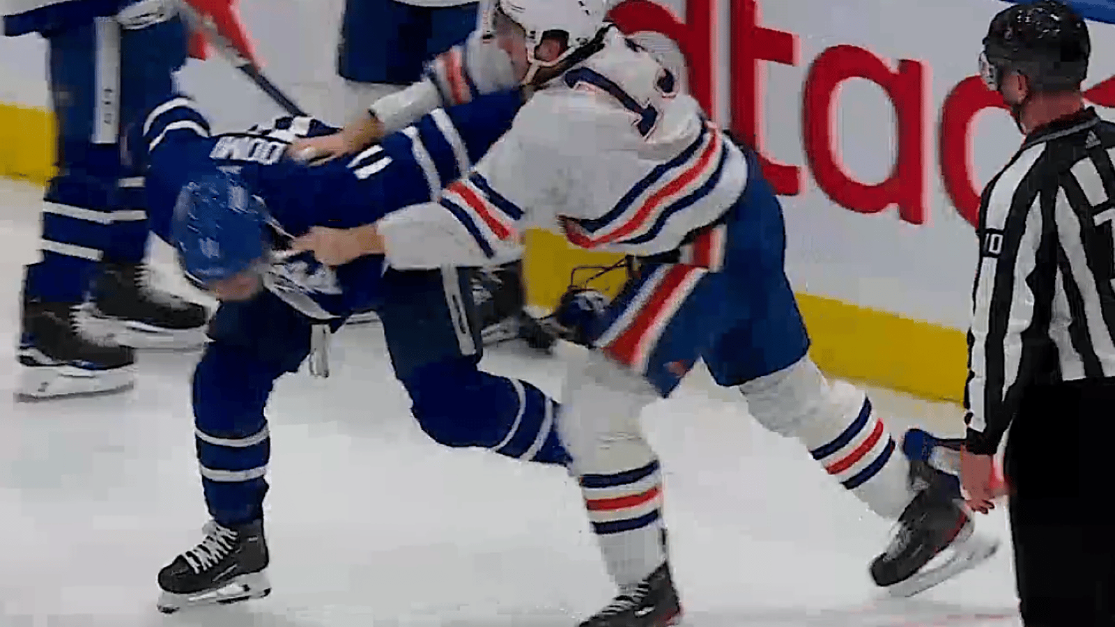 Max Domi and Mattias Janmark drop the gloves in the 3rd.