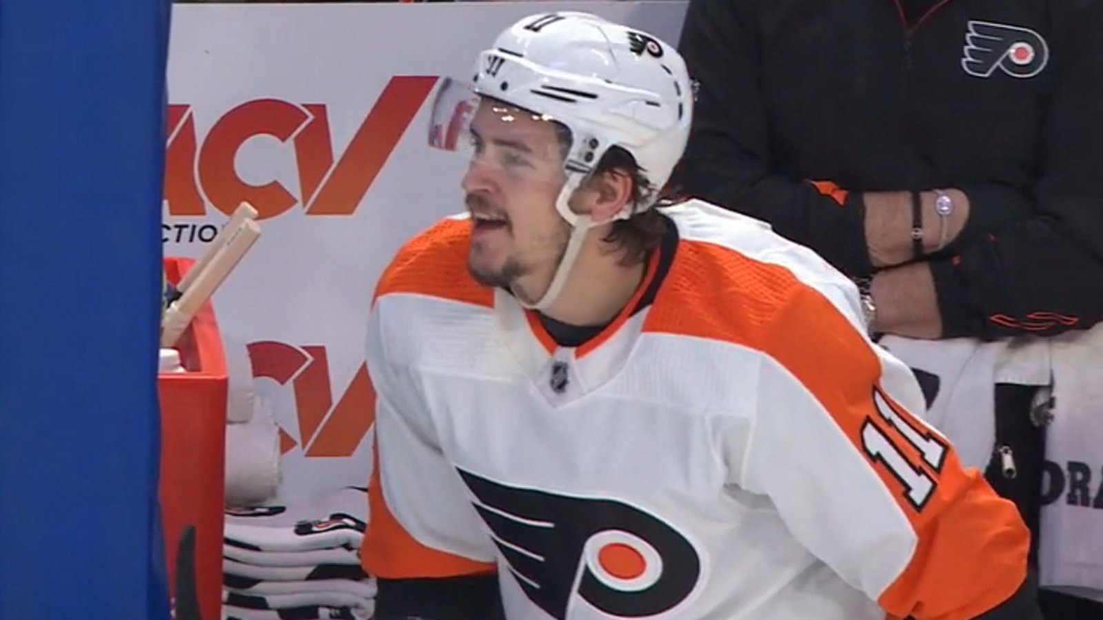 Travis Konecny crushes Rasmus Dahlin and then adds insult to injury.