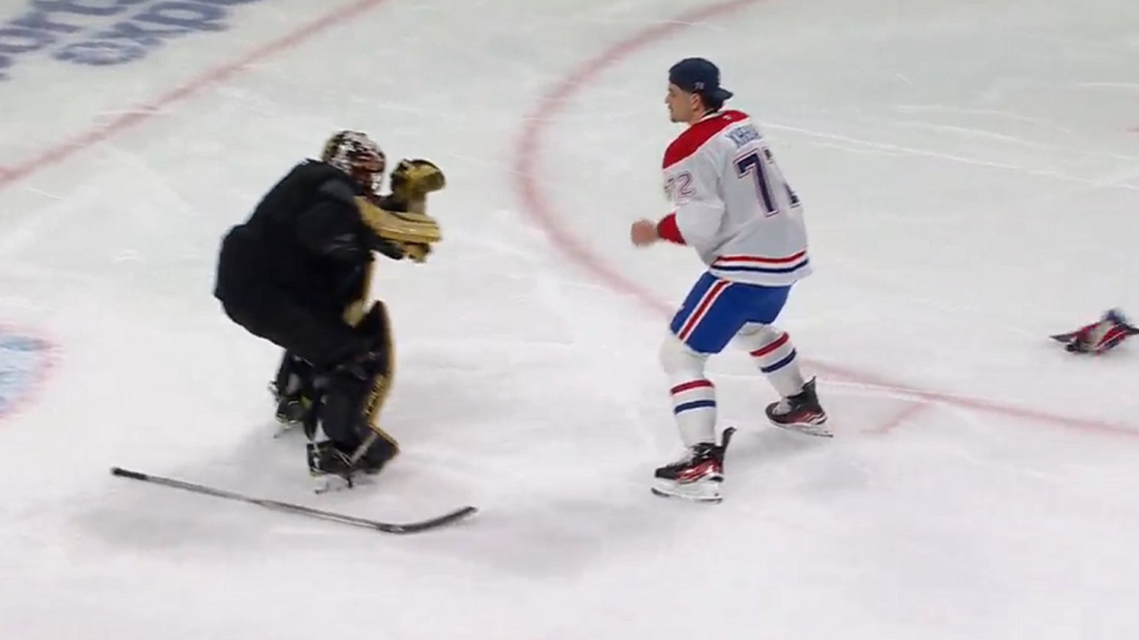 Arber Xhekaj drops the gloves during Habs skills competition.